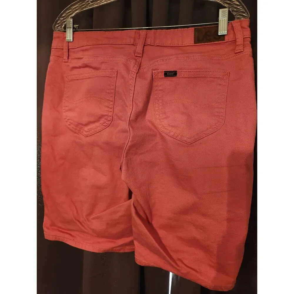 Lee Pink Denim Bermuda Shorts Size 10 Women's Long Jean Shorts Knee Length
